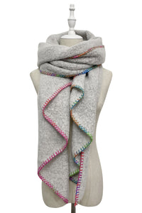 Plain Contrast Stitch Wool Diagonal Edge Scarf