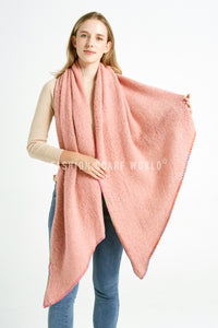 Plain Contrast Stitch Wool Diagonal Edge Scarf