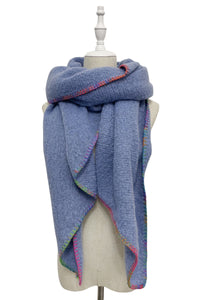 Plain Contrast Stitch Wool Diagonal Edge Scarf