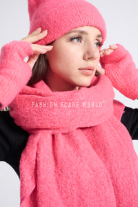 Plain Boucle Wool Scarf, Hat & Glove Set