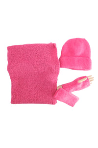 Plain Boucle Wool Scarf, Hat & Glove Set