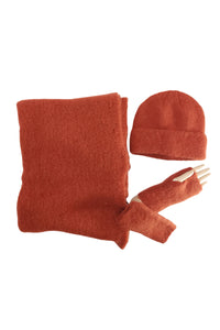 Plain Boucle Wool Scarf, Hat & Glove Set