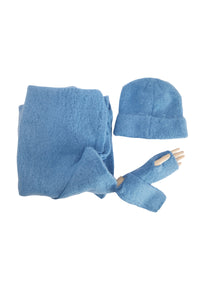 Plain Boucle Wool Scarf, Hat & Glove Set