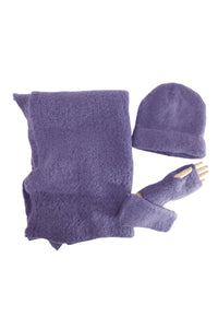 Plain Boucle Wool Scarf, Hat & Glove Set