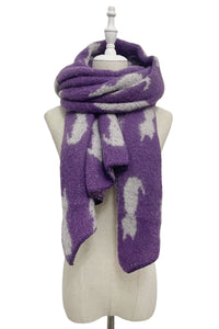 Cat Print Diagonal Edge Wool Scarf