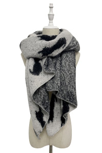 Cat Print Diagonal Edge Wool Scarf