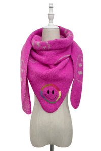 Smiley Face Print Triangle Wool Scarf