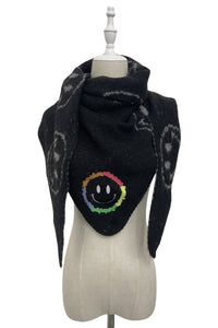 Smiley Face Print Triangle Wool Scarf