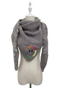 Smiley Face Print Triangle Wool Scarf