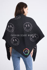 Smiley Face Print Triangle Wool Scarf