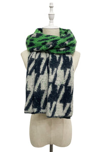 Leopard & Houndstooth Print Diagonal Edge Wool Scarf