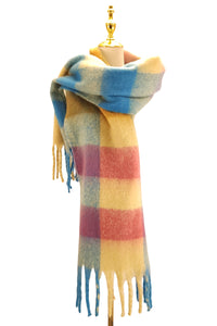 Colourful Cosy Check Blanket Tassel Scarf