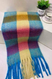 Colourful Cosy Check Blanket Tassel Scarf