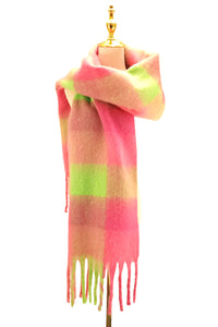 Colourful Cosy Check Blanket Tassel Scarf