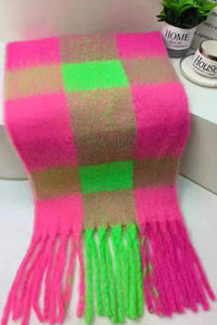 Colourful Cosy Check Blanket Tassel Scarf