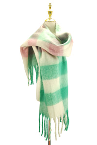 Colourful Cosy Check Blanket Tassel Scarf