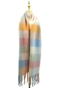 Colourful Cosy Check Blanket Tassel Scarf