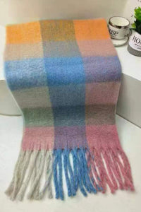 Colourful Cosy Check Blanket Tassel Scarf