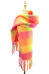 Colourful Cosy Check Blanket Tassel Scarf