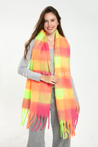 Colourful Cosy Check Blanket Tassel Scarf