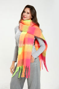 Colourful Cosy Check Blanket Tassel Scarf