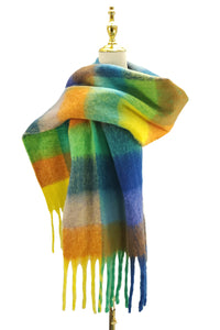 Colourful Cosy Check Blanket Tassel Scarf