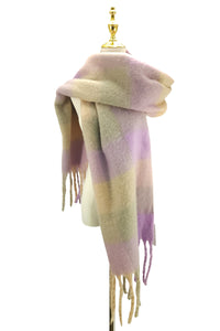 Colourful Cosy Check Blanket Tassel Scarf