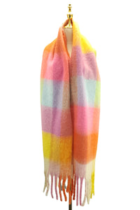 Cosy Bright Check Blanket Tassel Scarf