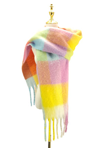 Cosy Bright Check Blanket Tassel Scarf