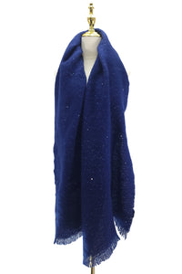 Plain Sequin Embellished Frayed Scarf