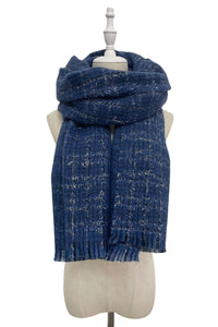 Cosy Metallic Thread Check Frayed Scarf