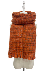 Cosy Metallic Thread Check Frayed Scarf