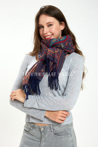 Intricate Paisley Woven Wool Tassel Scarf