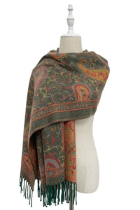 Intricate Paisley Woven Wool Tassel Scarf