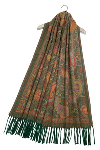 Intricate Paisley Woven Wool Tassel Scarf