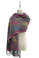 Cat Print Reversible Woven Wool Tassel Scarf