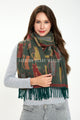 Cat Print Reversible Woven Wool Tassel Scarf