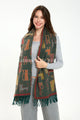 Cat Print Reversible Woven Wool Tassel Scarf