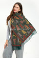 Cat Print Reversible Woven Wool Tassel Scarf