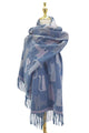 Cat Print Reversible Woven Wool Tassel Scarf