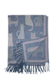 Cat Print Reversible Woven Wool Tassel Scarf