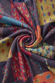 Patchwork Tree Print Reversible Woven Wool Tassel Scarf