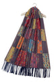 Patchwork Tree Print Reversible Woven Wool Tassel Scarf