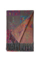 Patchwork Tree Print Reversible Woven Wool Tassel Scarf