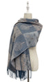 Patchwork Tree Print Reversible Woven Wool Tassel Scarf