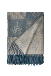 Patchwork Tree Print Reversible Woven Wool Tassel Scarf