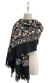 Embroidered Floral Wool Blanket Tassel Scarf