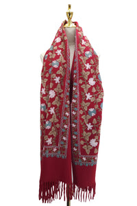 Embroidered Floral Wool Blanket Tassel Scarf