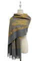 Embroidered Metallic Paisley Wool Blanket Tassel Scarf