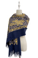 Embroidered Metallic Paisley Wool Blanket Tassel Scarf